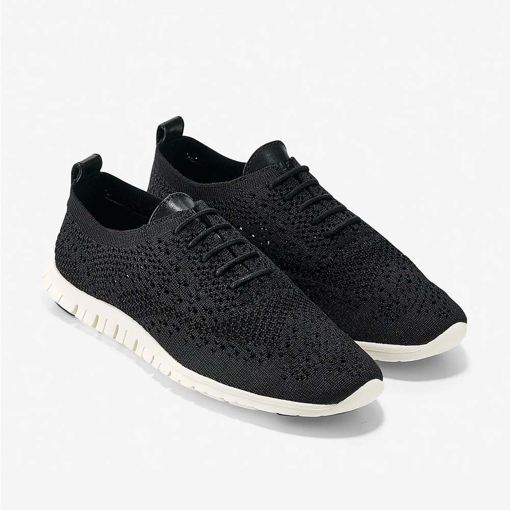Cole Haan zerogrand wingtip Oxford Black Stitchlite Ivory Knit Women's Sneakers